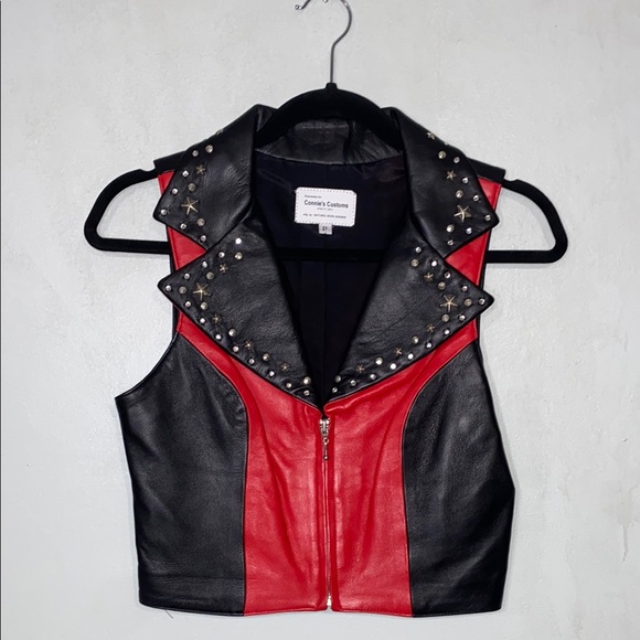 Natural Born Winner Jackets & Blazers - Natural Born Winner Studded Black Red Leather Vest Made in USA XXS/XS